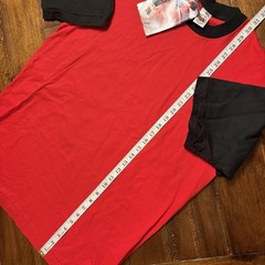 Vintage Fruit Of The Loom Shirt Mens Large Red Black Colorblock Tee Made USA 90s