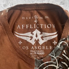 Vintage Affliction T-Shirt Mens XL Brown Los Angeles Cross Goth Wings Grunge Y2K