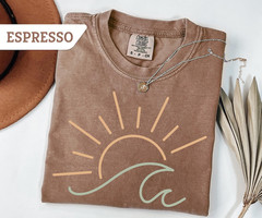 Comfort Colors Sunset T-Shirt Boho Ocean Waves Summer Beach Shirt Vacation Gift