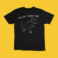 Rolling Through Time Funny Roller Skating Dinosaur Graphic T-Shirt