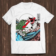 Horror Dinosaur Cat The Great Wave Off Kanagawa Catzilla Ocean Meme Gamer Funny
