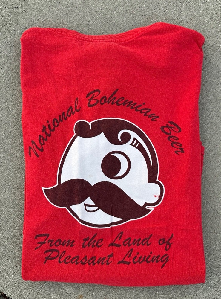 National Bohemian Beer Baltimore Maryland Tee Mens L Red Shirt Y2K Pleasant