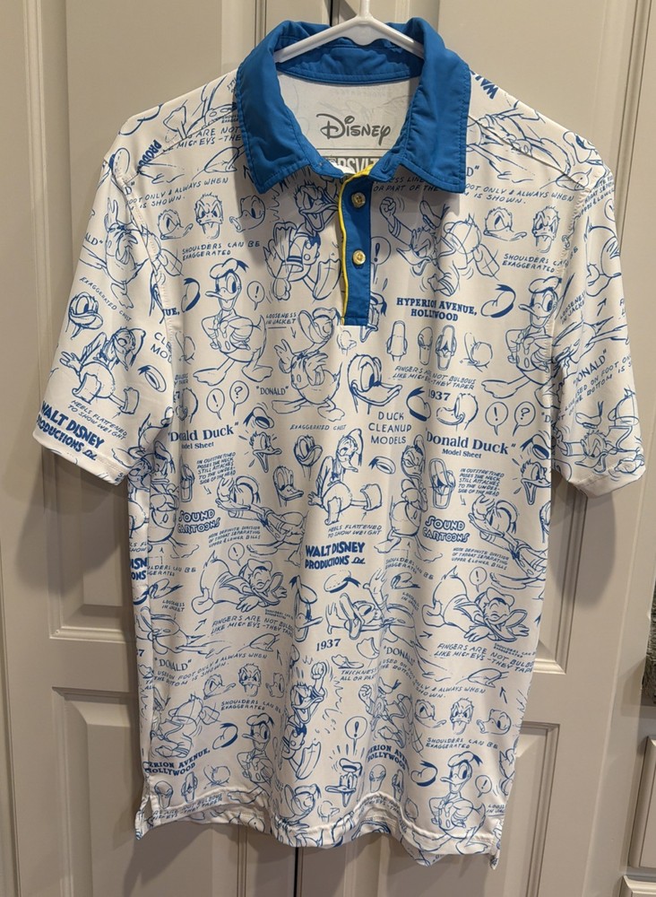 RSVLTS DISNEY’S DONALD DUCK 90TH “DESIGNING DONALD” Polo Golf Shirt Size S