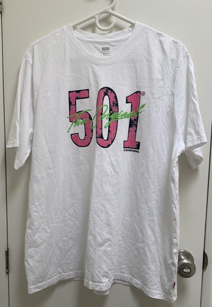 Levi’s 501 The Original Shirt Large White Short Sleeve Relaxed Script