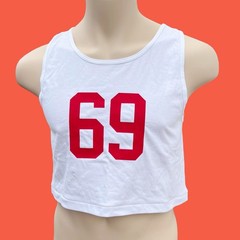 Varsity Personalization number Custom print men white crop tank top