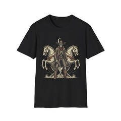 Skull Cowboy with Dual Horses T-Shirt | Western Skeleton Rider