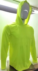 Neon Yellow Long Sleeve Safety Shirt With Hoodie, Polyester Birdeye mesh fabric