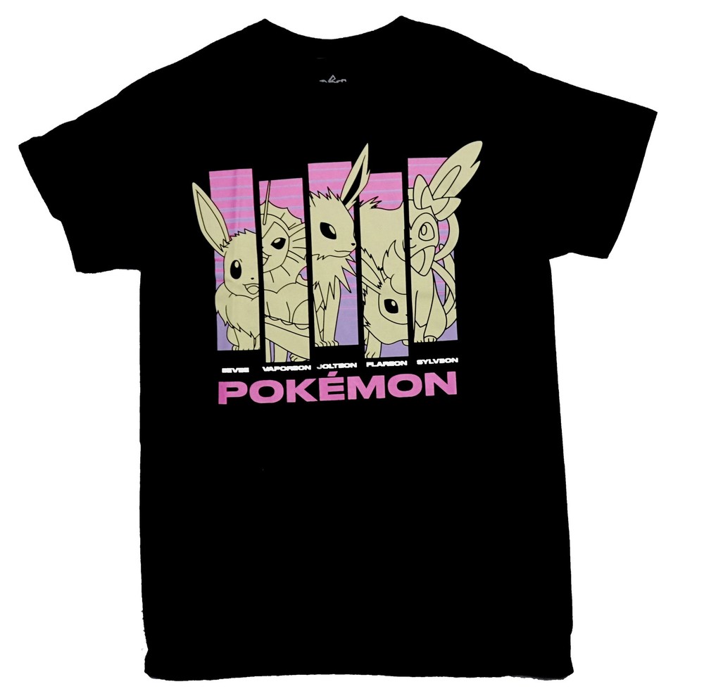 Pokemon Mesn T-Shirt – 5 Evolutions of Evee Character Bars