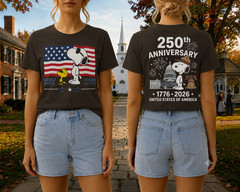 Snoopy 250th Anniversary T Shirt Front Back 1776 2026 America 4th Of July Tee