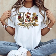 Retro USA 250 Shirt Floral Patriotic Independence Day Celebration Tee