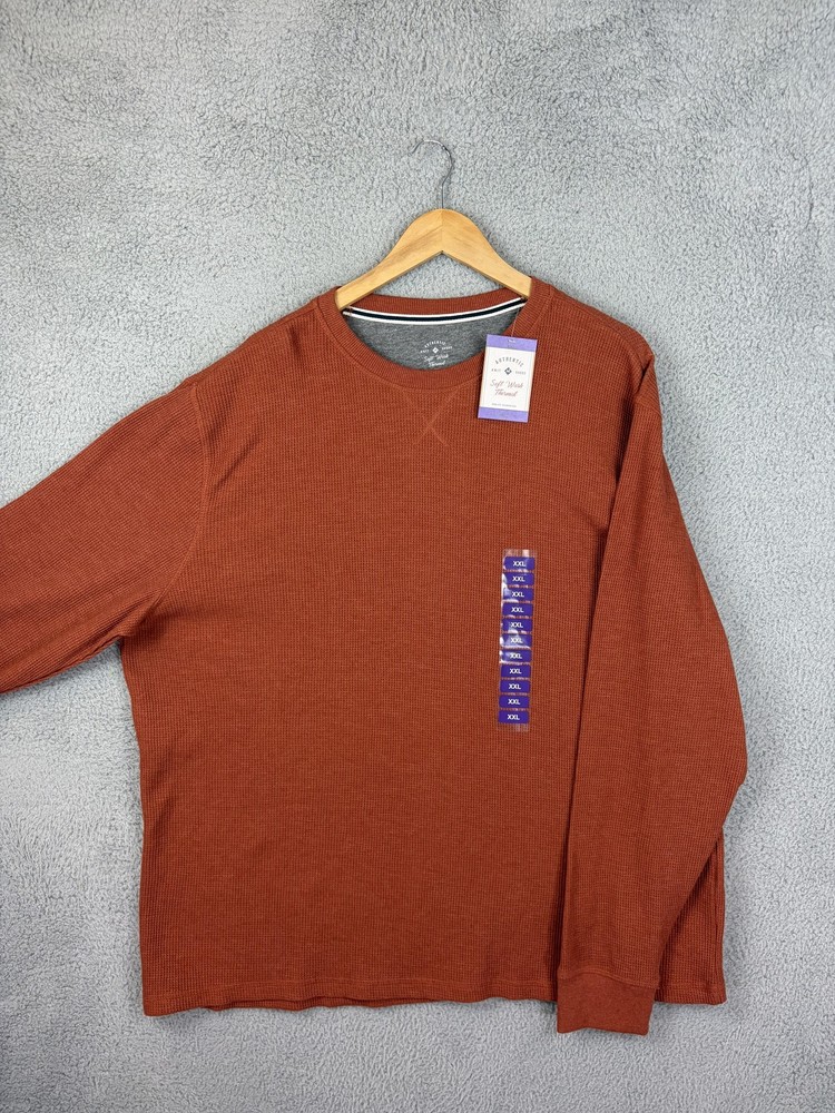 Member’s Mark Shirt Mens 2XL Orange Soft Wash Thermal Crewneck Long Sleeve New