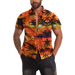 Hawaiian Shirt Men Aloha Summer Casual Beach Button-Down Cruise Holiday Party UE