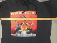 VTG Public Enemy Hooded Shirt Mens OS Black Muse Sick-N-Hour Mess Age 1994 Rap