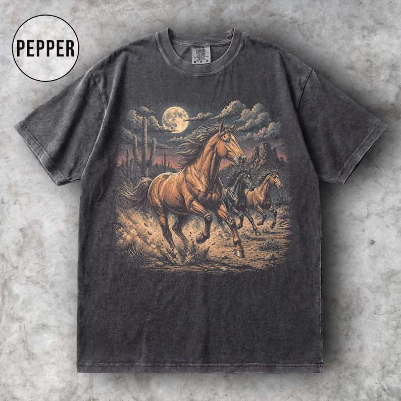 Wild Horses Western Cowboy Ranch Animal Farm Vintage Style Comfort Tee