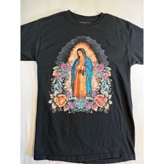 Bioworld Our Lady of Guadalupe Virgin Mary Floral Graphic T-Shirt Black Mens M