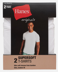 Hanes Originals Ultimate Men’s SuperSoft Crewneck Undershirt, White, 4-Pack L