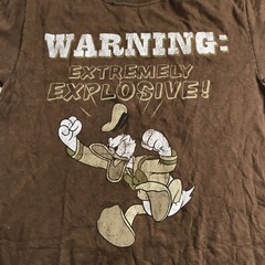 Disney World Warning Extremely Explosive Donald Duck Brown T-Shirt Sz S A940
