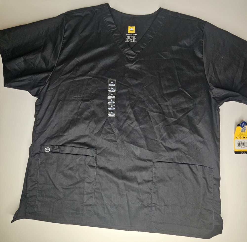 WonderWink Scrub Shirt Men’s X Large Black Utility Pockets Medical Uniform