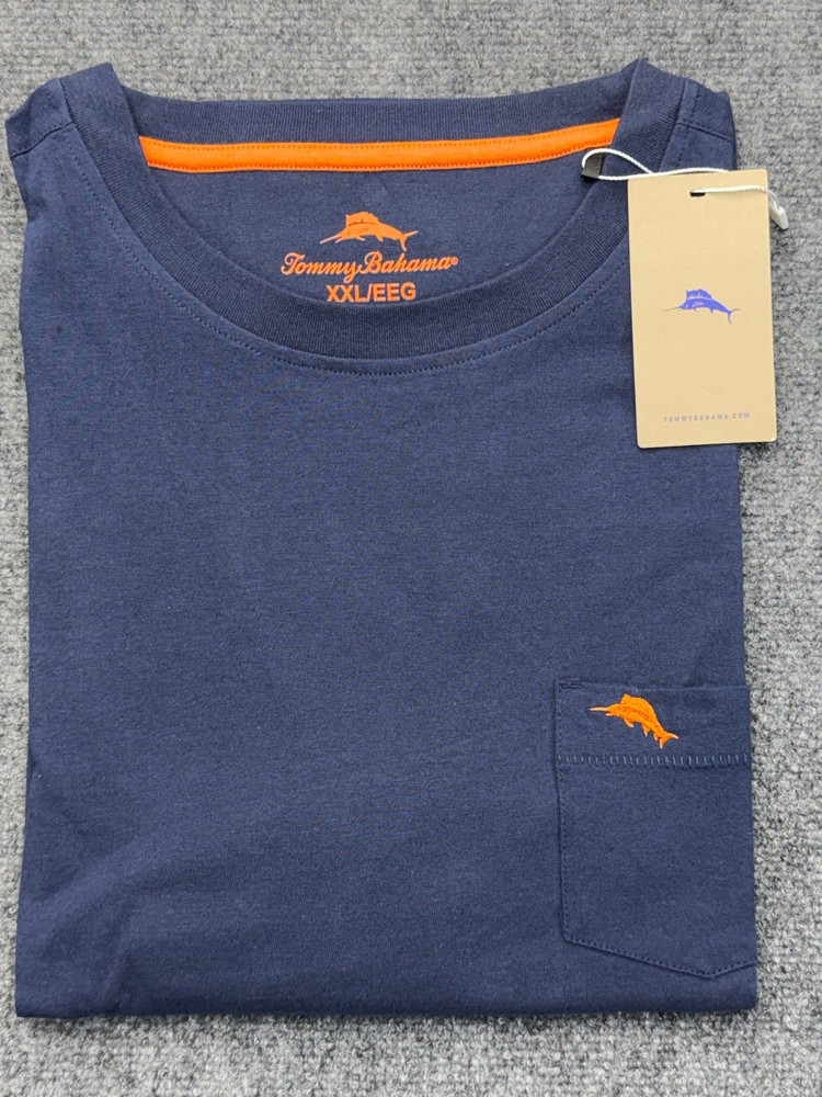 Tommy Bahama Pocket T Shirt Mens XXL NEW Marlin Logo Cotton Tee Red Blue Gray