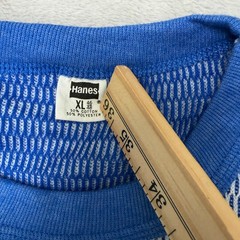 Hanes Vintage Thermal Top Blue/White Textured Weave Pattern XL 50/50 blend knit
