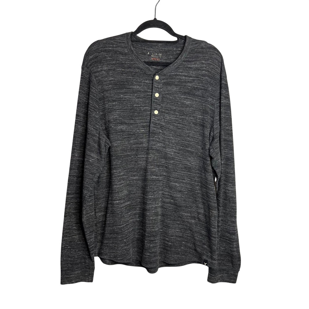 American Eagle Henley Shirt Mens Size L Heathered Gray Space Dye Long Sleeve