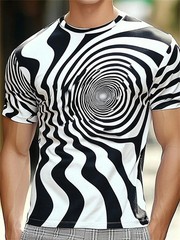 Funny Optical Illusion Graphic T Shirt For Men 3D Printed Art Abstract.