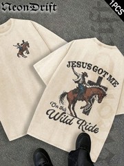 Cowboy Horse Front Western Letter Back Tee Short Sleeve