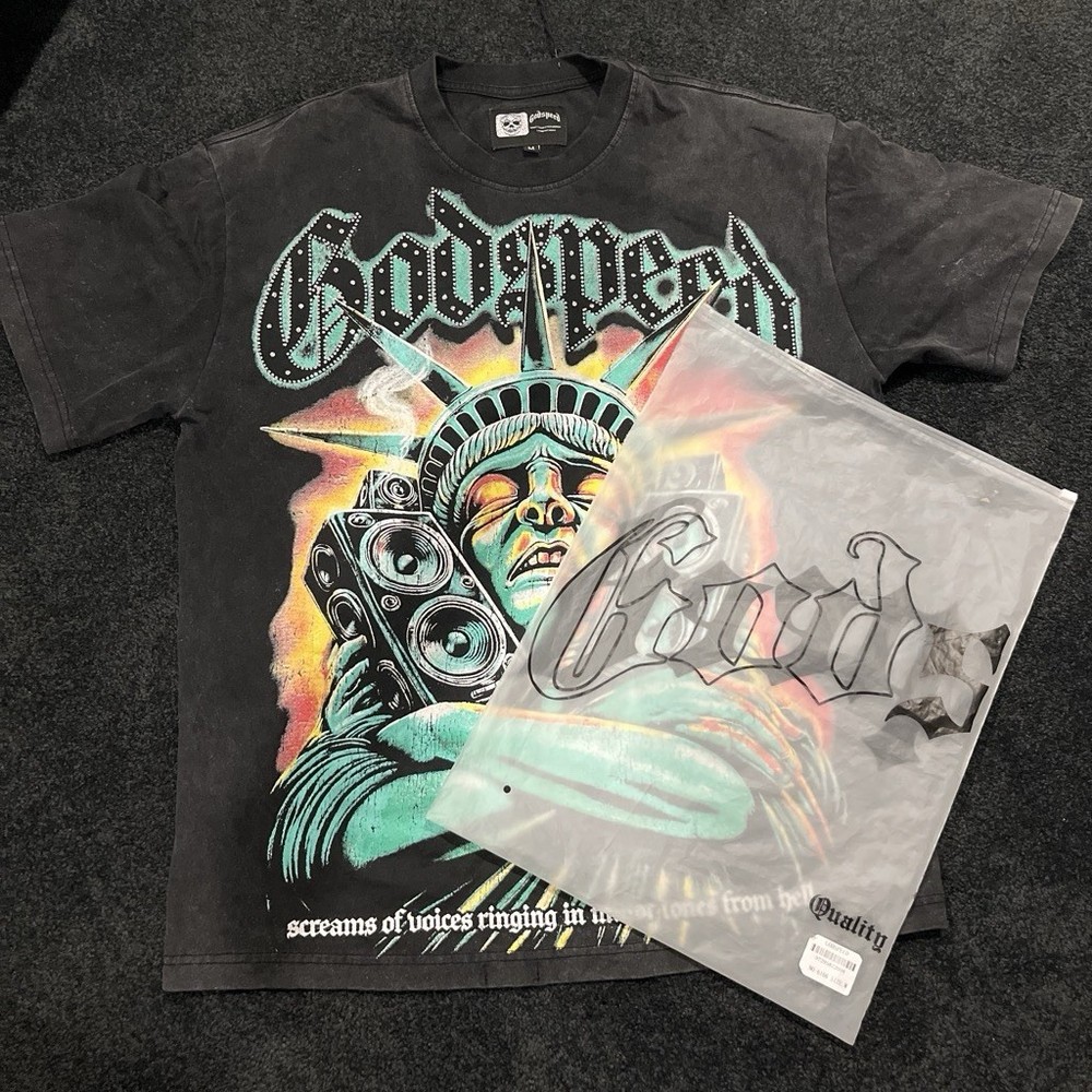 Godspeed World Tour Music Graphic Print Black Crew Neck T-Shirt Mens M