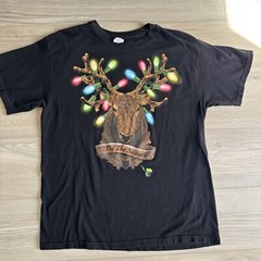 Vintage Reindeer Christmas Lights Shirt Unisex Large Alstyle Made in Mexico