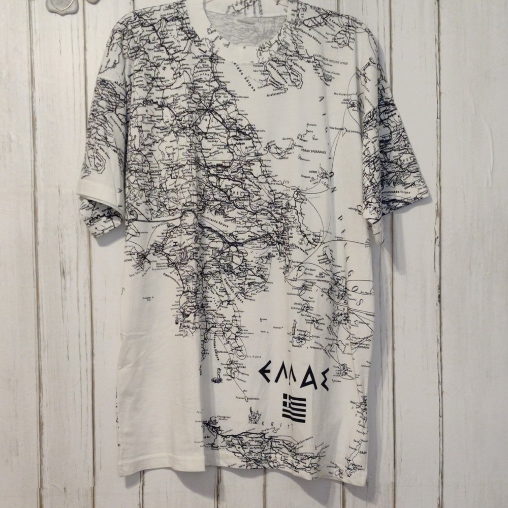 BAMBAKI Men XL Regular Cotton Crew Neck Short Sleeve Greece Map Graphic T-Shirt
