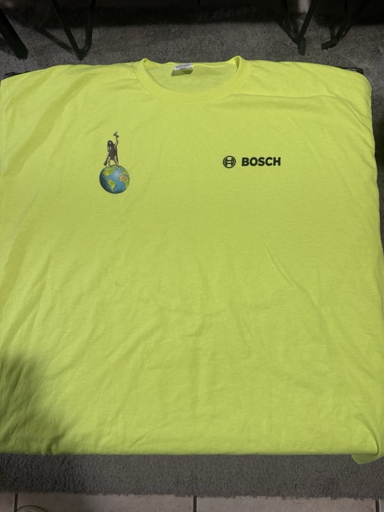Bosch X Hanes Brand Caveman Logo Hi-Vis Green T-Shirt SZ US 3XL