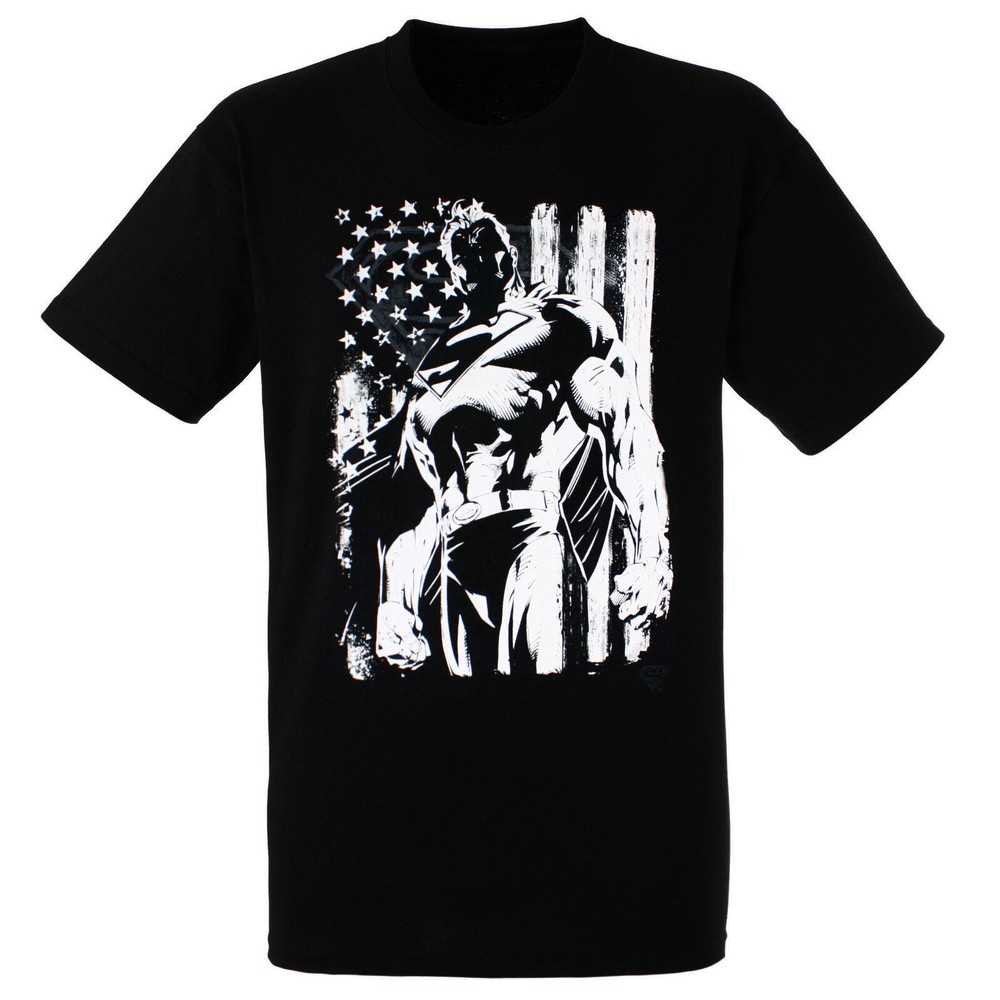Superman Standing with Flag Men’s Black Shirt