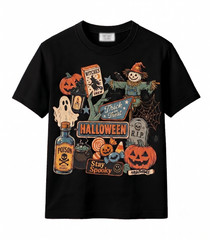 Retro Halloween Graphic T Shirt Vintage Trick or Treat Tee Spooky Collage Fall