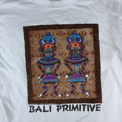Vintage Bali Primitive Designs T-Shirt Men Large White Tribal Art Graphic Cotton