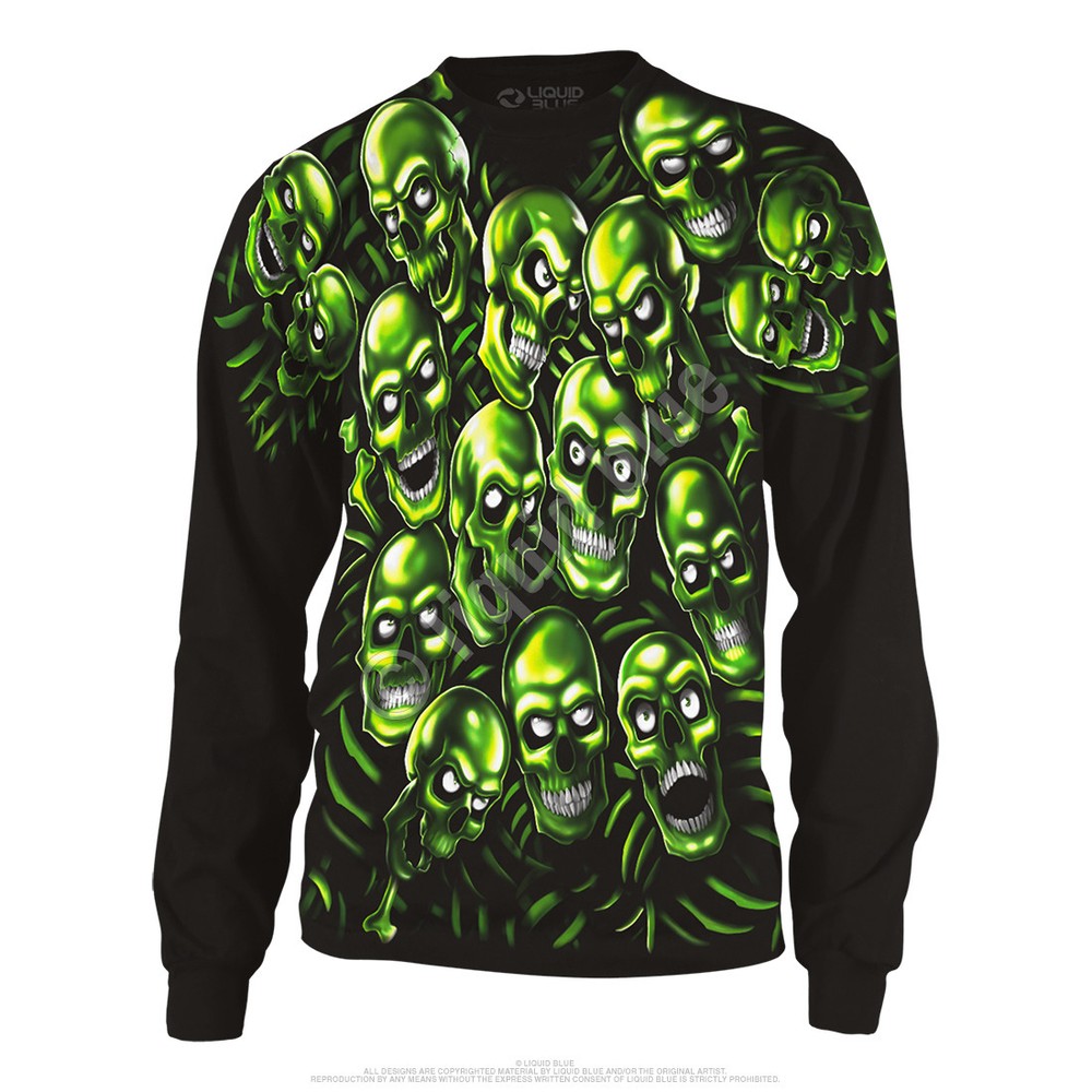 JUICY J STAY FLY-SKULL PILE-GLOWS IN DARK-Long Sleeve 2 Sided SHIRT Sz M- L RARE