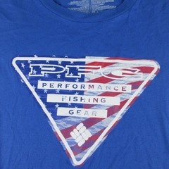 Columbia PFG Shirt Mens L Blue Short Sleeve Flag Logo Graphic Tee Fishing