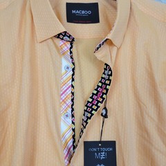 Maceoo Mens 4XL Orange Geometric Short Sleeve Shirt Casual Italian Cottton