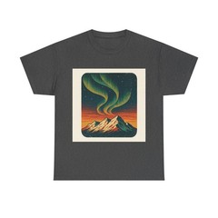 Northern Lights Aurora Over Snowy Mountains Shirt, Nature Art Tee, Outdoor Ad…