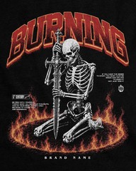 Men’s Gothic Streetwear T-Shirt Skeleton Sword Graphic Vintage Washed Casual