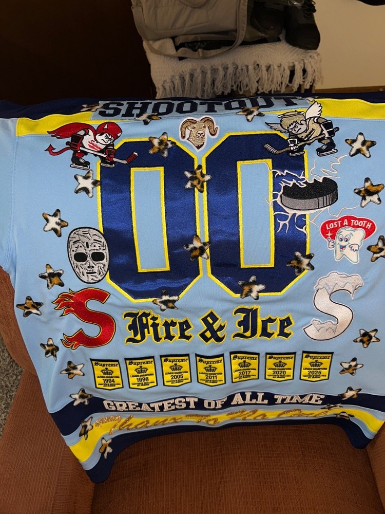 Supreme Patches Hockey Jersey Light Blue/Navy/Yellow (Fire & Ice) Size XL