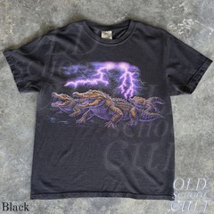 Vintage 90s Alligator Lightning Graphic T-Shirt Retro Gator Swamp Tee