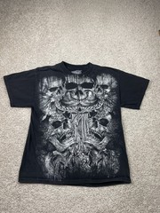 VTG MMA Elite Graphic T Shirt Mens Large Black Grunge Cyber Cross Skull Chrome
