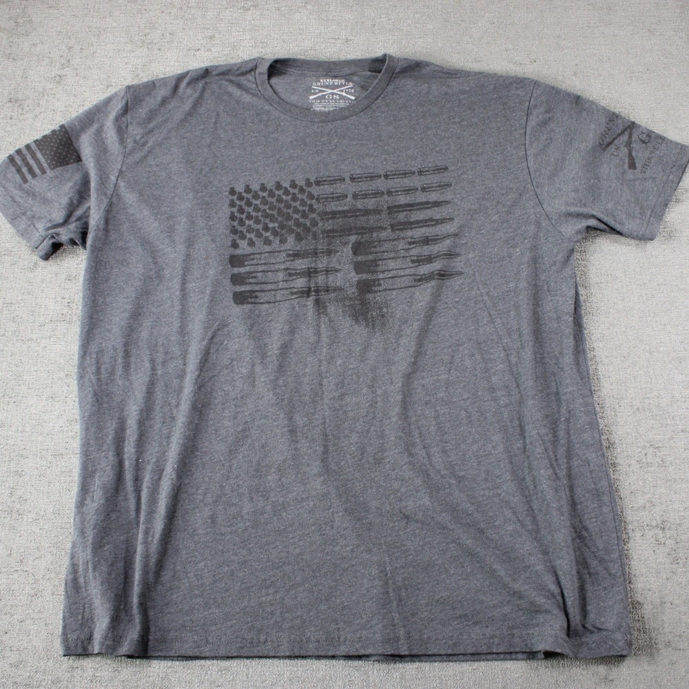 Grunt Style Mens 3XL T-Shirt Gray American Flag Grenade Bullet Graphic Tee XXXL