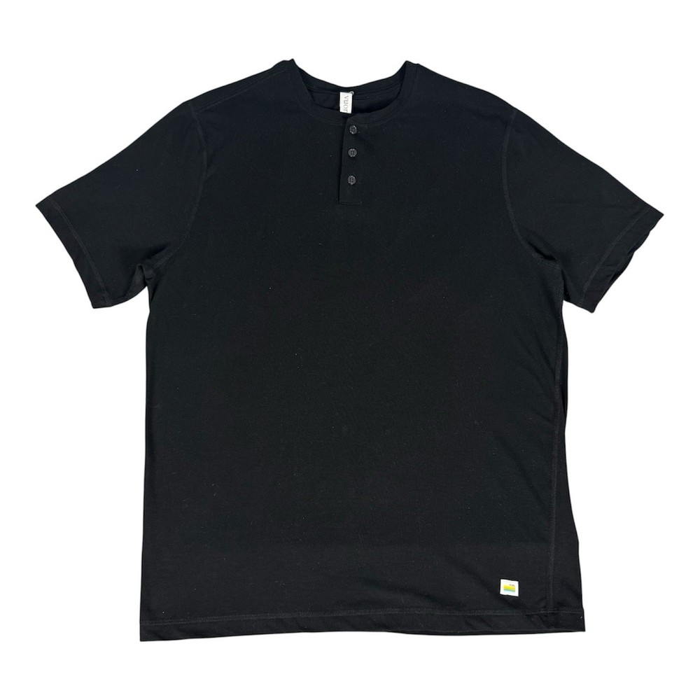 Vuori Henley T Shirt Mens Large Black Ever Short Sleeve 1/4 Button Cotton Blend