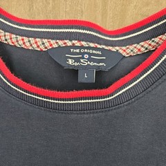 Ben Sherman Shirt Mens Large Navy Blue Pocket Tee Contrast Trim Stretch Casual