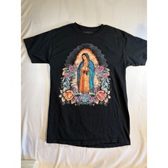 Bioworld Our Lady of Guadalupe Virgin Mary Floral Graphic T-Shirt Black Mens M