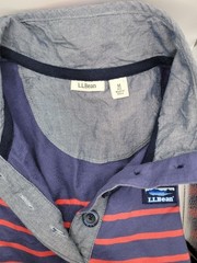 L.L.Bean womens M Regular Henley Long Sleeve Striped T-Shirt Blue Red Gray