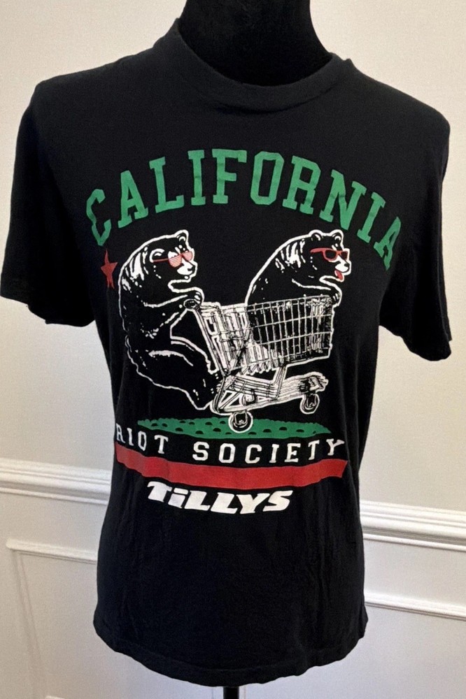 Riot Society unisex Size S Black California Bear Graphic Cotton Jersey T-Shirt