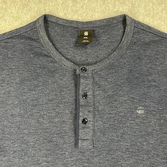 G-Star Raw Henley Shirt Mens XXL Blue Long Sleeve Knit Pattern Logo Buttons