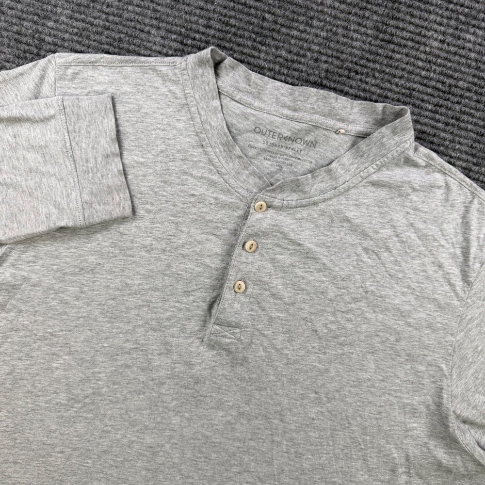 Outerknown Sojourn Henley Grey Organic Pima Cotton Long Sleeve Shirt Mens XL